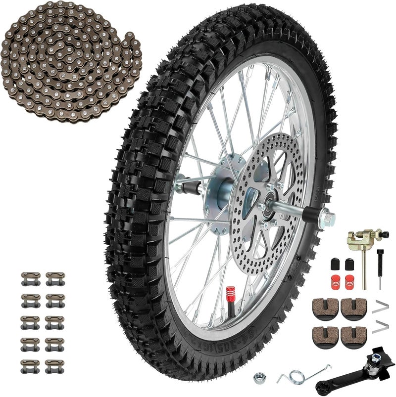 XIKOBY 16X2.4 Front Wheel Assembly Compatible with Razor MX500 MX650 SX500 Dirt Rocket Bike Off-road Motorcycle with 25H 126 Links Chain Tensioner Breaker Disc Brake Rotor Replacement Parts - Image 1